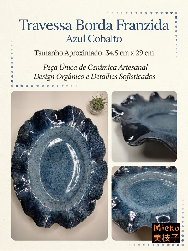 R$ 180 (PIX) R$ 210 (CARTÃO) Travessa Borda Franzida Azul Cobalto